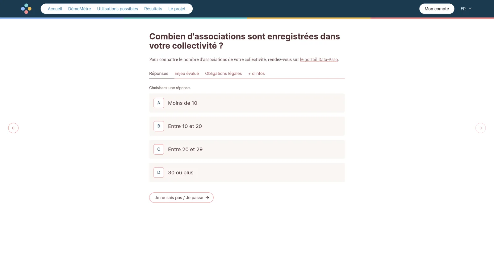 Capture d'écran du site Démomètre, vue sur une question